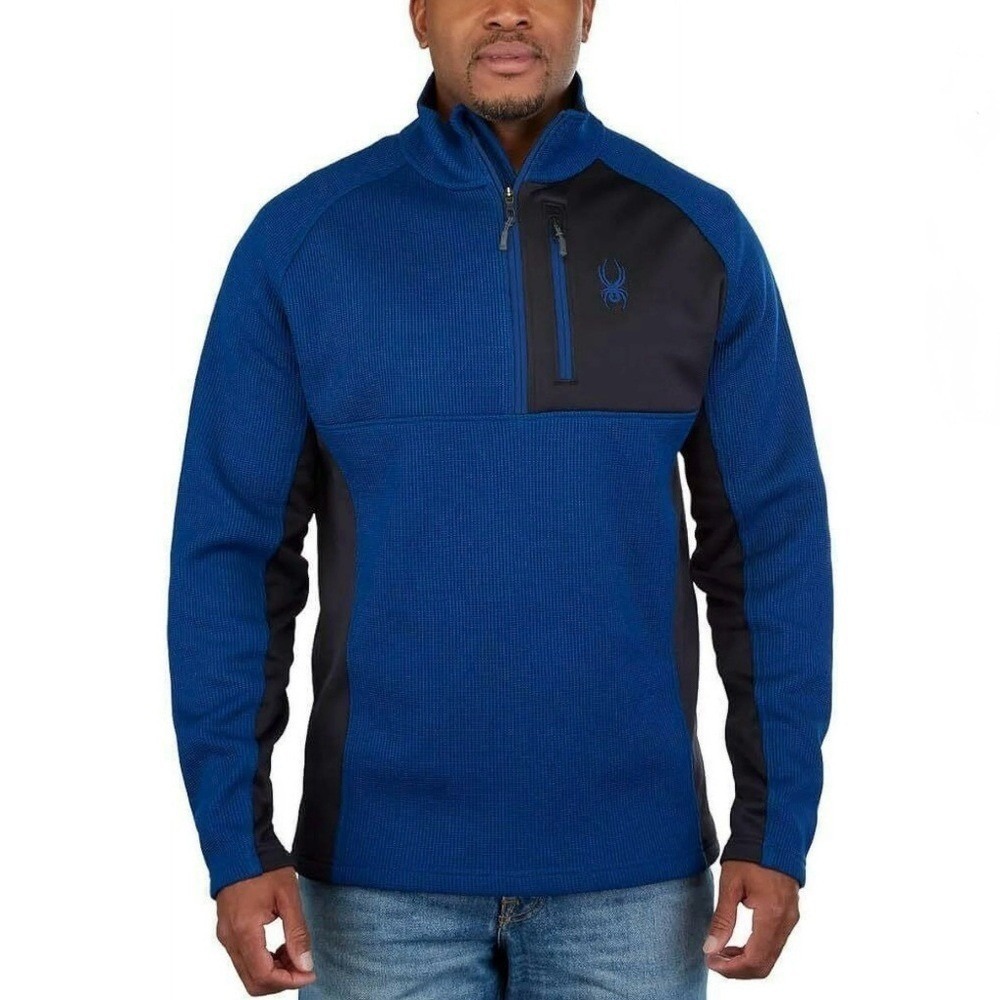 Spyder Waffle Knit Half Zip Fleece Jacket Pullover Blue Black Mens XL
